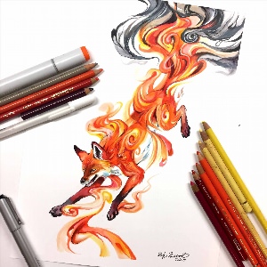 Рисунки пламя ручкой