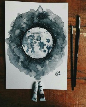 Рисунок акварелью луна