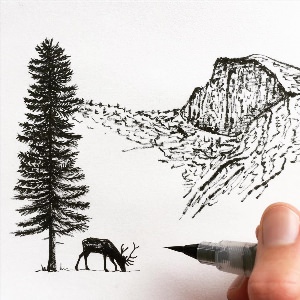 Рисунки гелевыми ручками пейзаж
