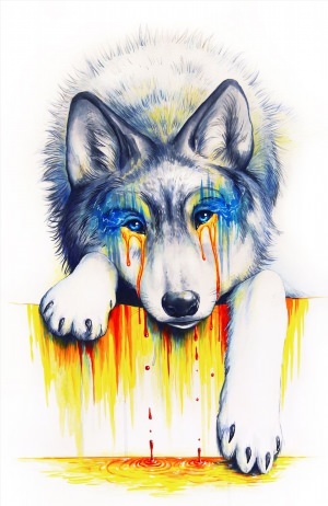 Грустный волк рисунок