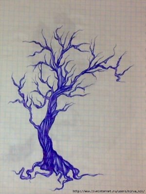 Рисунки дерева синей ручкой