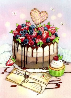 Открытка с днем рождения рисунок торт