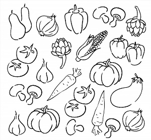 Контурные рисунки овощей
