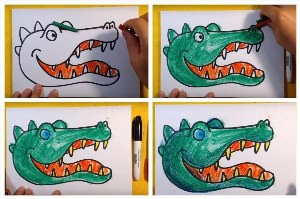 Крокодил рисунок красками