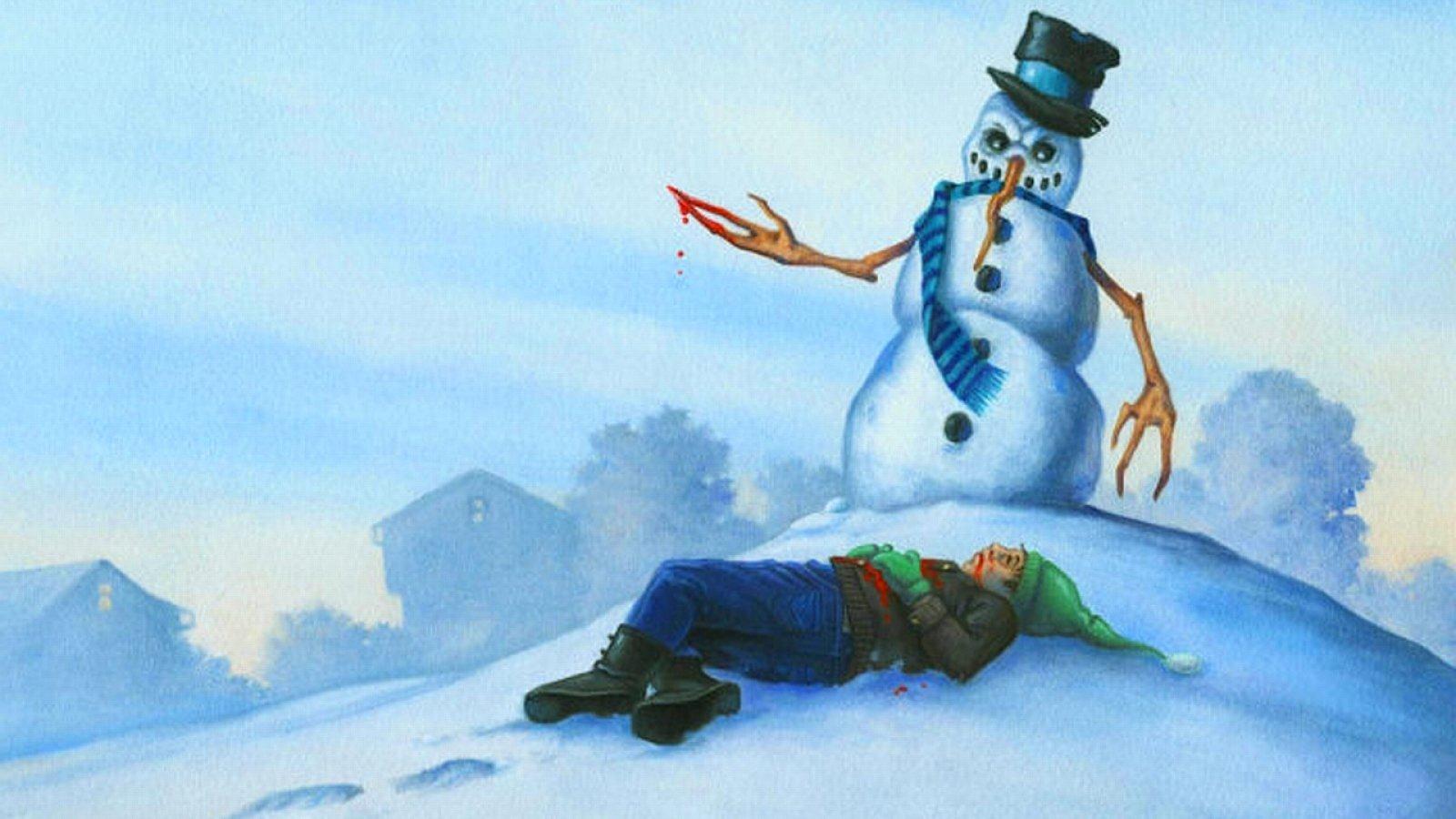 Произведение страшный новый год. Снеговик монстр. Злой Снеговик. Снеговик картинка.
