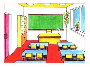 Рисунок классной комнаты в школе