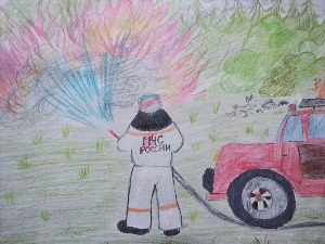 Детский рисунок пожарный
