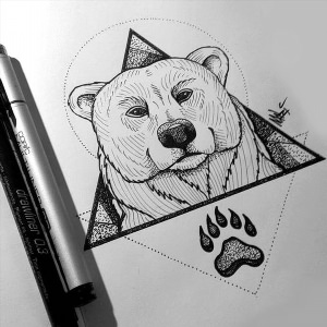 Рисунки медведя гелевой ручкой